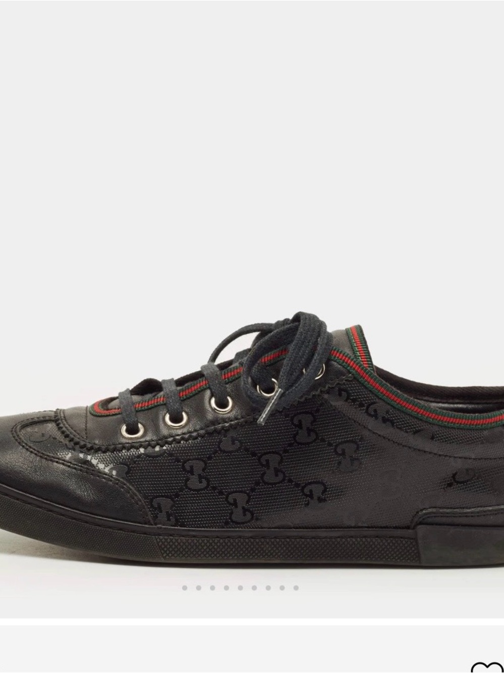 Gucci Black Low-Top GG Canvas & Leather Sneakers with Web Trim